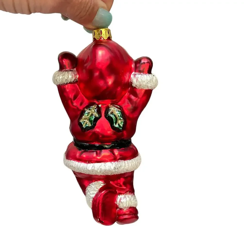 Jump For Joy Mercury Glass Christmas Ornament Child in Santa Suit Vtg Brass Key